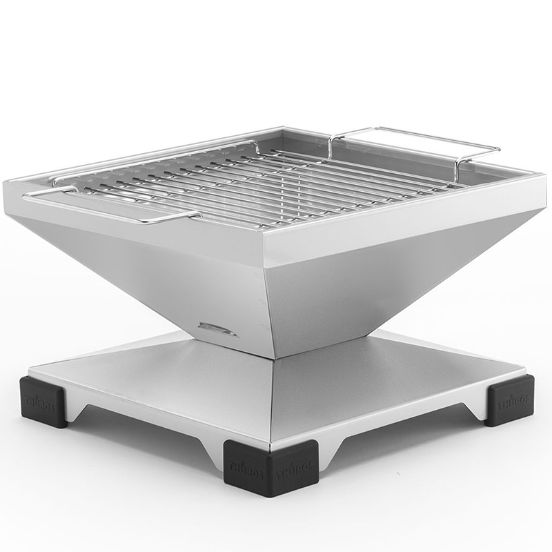 THÜROS T2 Edelstahl Tischgrill 35x35 cm, kompakter Holzkohlegrill, ideal für Balkon, Garten, unterwegs, robuste Bauweise, hochwertiger Edelstahl, mobil und platzsparend für Outdoor-Aktivitäten, leicht zu transportieren, Grillrost, modernes Design