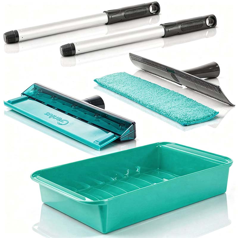 GENIUS Fensterwischer Set 6-teilig, Fensterabzieher, streifenfreie Reinigung, Fensterreiniger Set, mit Teleskopstange, Mikrofaserüberzug, Reinigungswerkzeuge, Fensterputz Set, Reinigungszubehör, Glasreinigung, Fensterreinigungsset, Haushaltsreiniger