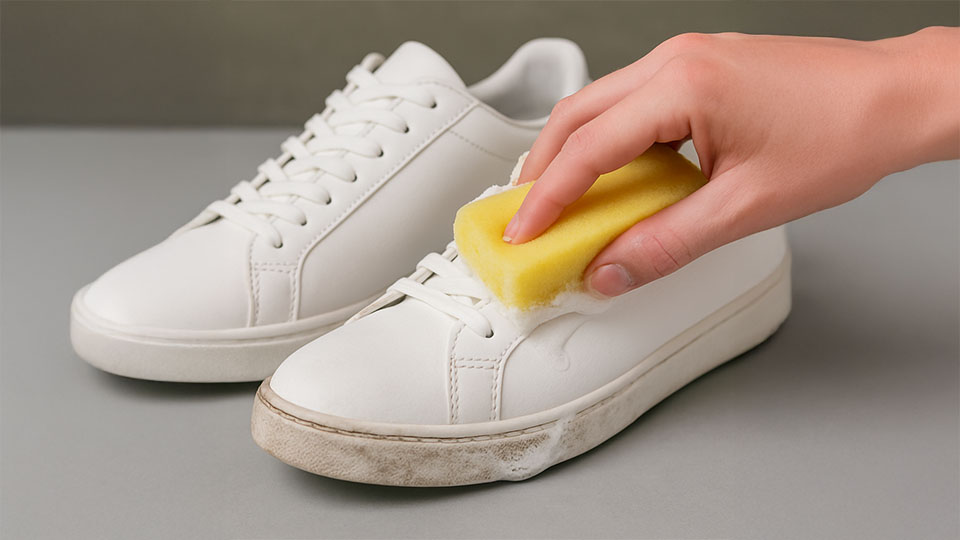 weisse Sneaker reinigen mit Pastaclean Putzstein