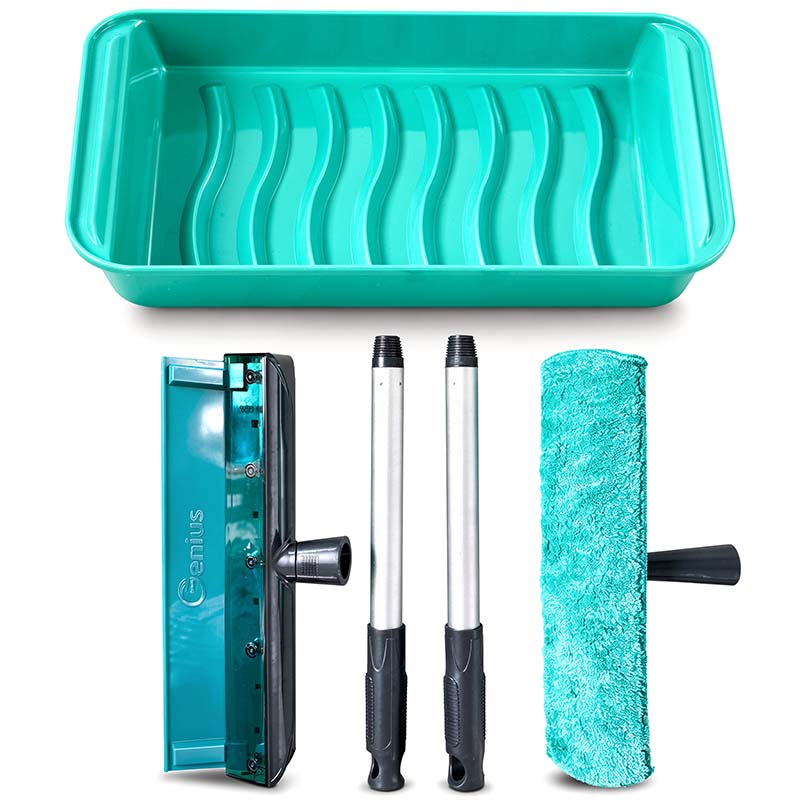 GENIUS Fensterwischer Set 6-teilig, Fensterabzieher, streifenfreie Fenster, Reinigung, Abzieher, Teleskopstange, Mikrofaser, Wasserschale, Fensterputzset, Haushaltsreinigungswerkzeuge, Fensterreinigungszubehör