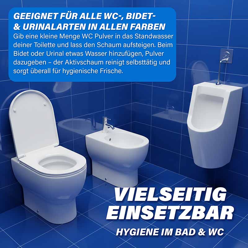 Pastaclean WC Pulver – geeignet für alle WC-, Bidet- und Urinalarten, reinigt hygienisch mit Aktivschaum, löst Kalk, Urinstein und Ablagerungen, sorgt für Frische und Sauberkeit im Bad und WC