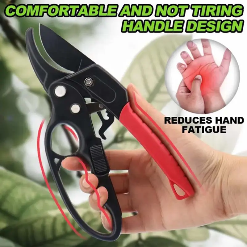 GREEN-FINGER Gartenschere mit Ratsche, Carbon Stahl, Teflonbeschichtung, ergonomisches Design zur Reduzierung von Handermüdung, ideal für präzises Schneiden in Gartenarbeit und Landschaftsgestaltung