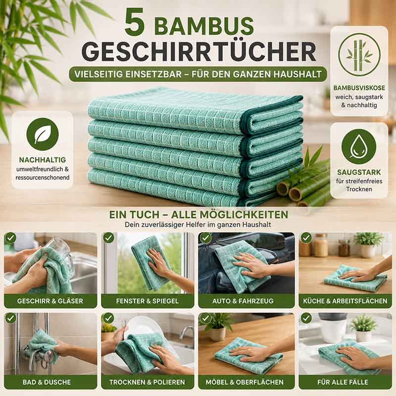 5 Bambus Geschirrtcher  Saugstark fr Kche & Haushalt