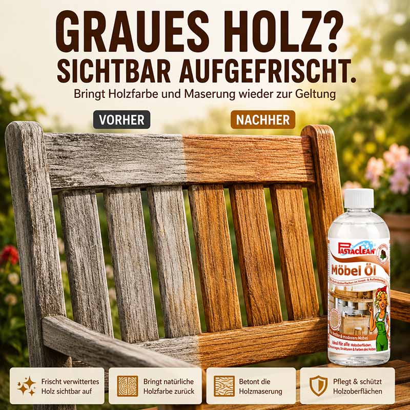 Pastaclean Möbelöl mit Pinie 750 ml zur Auffrischung von Holzfarbe und Maserung, schützt und pflegt Holzoberflächen, ideal für alle Holzarten.