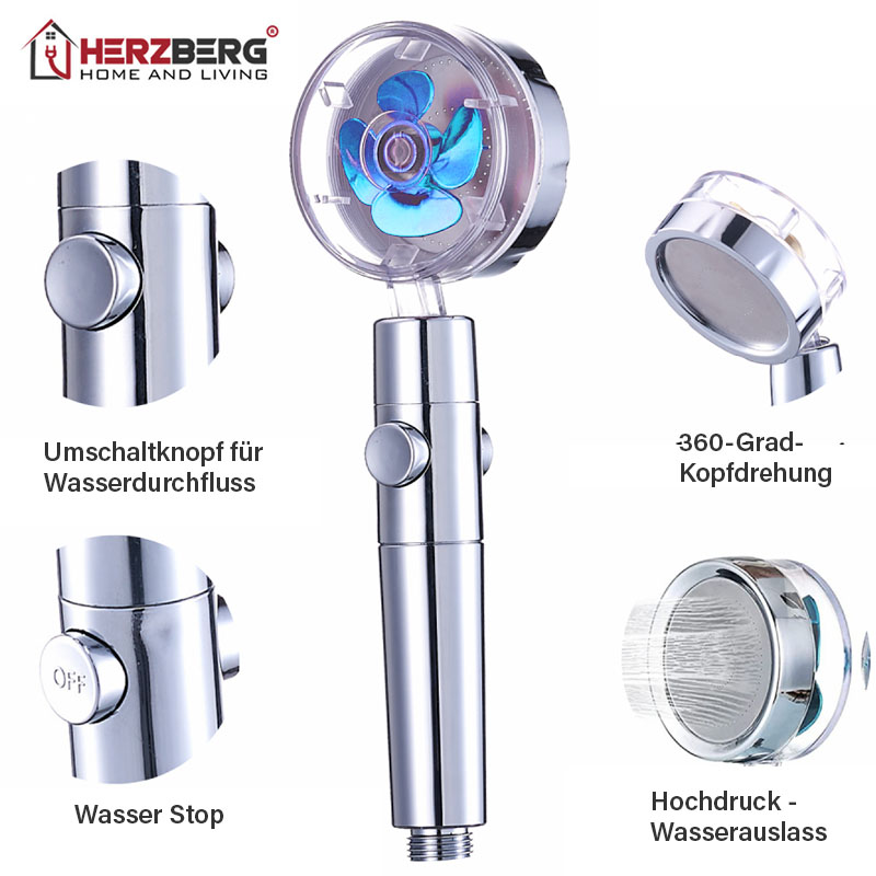 Herzberg Turbo Charger Duschkopf (Blau) Handbrause mit Filter Herzberg Turbo Charger Duschkopf (Blau) Handbrause mit Filter