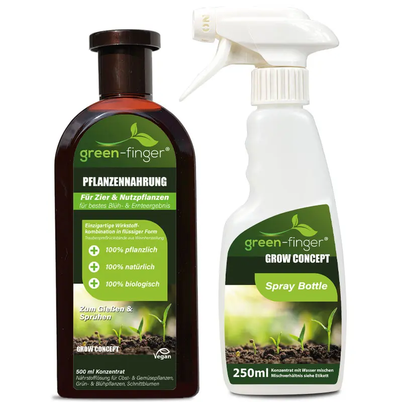 GREEN-FINGER Pflanzennahrung Konzentrat, 500 ml für Zier- und Nutzpflanzen, unterstützt Blüte und Ernte, 100% pflanzlich und biologisch, zum Gießen und Sprühen.