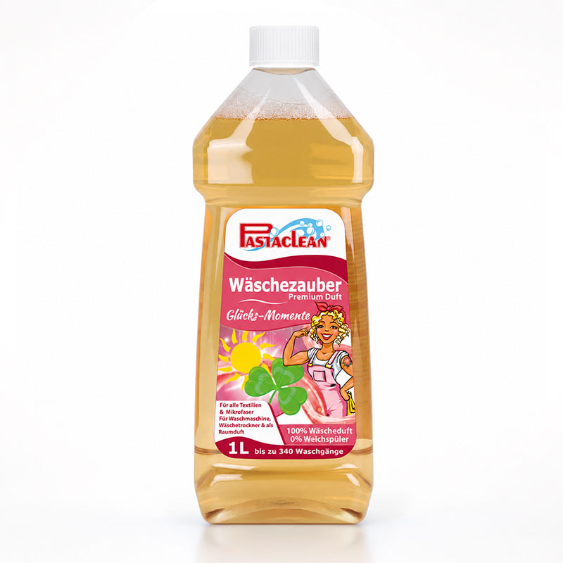 Pastaclean Wäscheduft Premium, Glücks-Momente, 1000 ml für alle Textilien, als Weichspüler und Raumerfrischer, geeignet für Waschmaschine und Trockner, bis zu 340 Anwendungen.