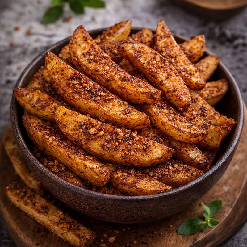 Pommes Gewürz Barbecue Style – Steakhouse Würzmischung, 100 g, gewürzte Pommes Frites in schwarzer Schale, ideal für BBQ und Grillabende, knusprige Kartoffelspalten, rauchiges Aroma, perfekt für Steakhouse oder Outdoor-Cooking, Gewürzmischung in Metall-Do