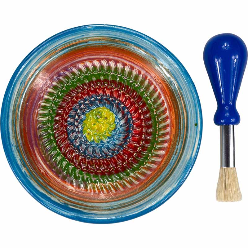 Keramikreibe mit Küchenpinsel (Batik/Bunt) Reibeteller Set, 2tlg.