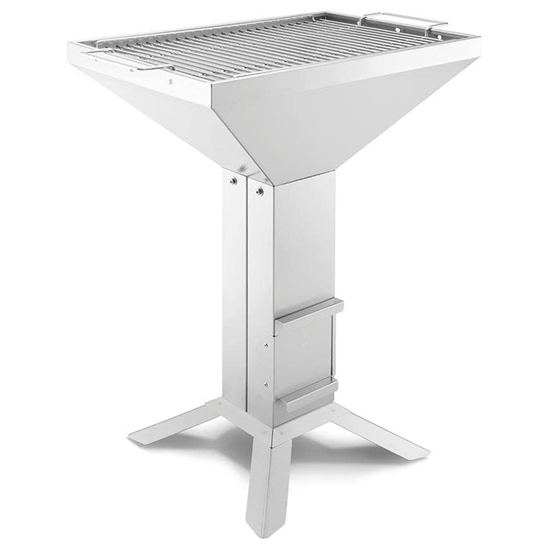THÜROS Holzkohlegrill T4 mit Kaminzug, 4-Fuß Design, Edelstahl, Grillrost 40x60 cm, tragbarer Holzkohlegrill, langlebiger Edelstahlgrill, Hochleistungsgrill für BBQ, outdoorgeeignet, platzsparender Standgrill, einfacher Aufbau und Reinigung