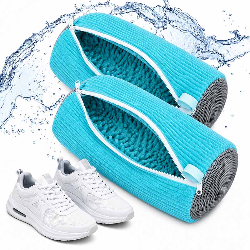 Schuh Waschbeutel Waschmaschine, 2 Stück, gepolsterter Wäschesack für Schuhe, Sneaker, Sportschuhe, Chenillefasern, wasserabweisend, Schutz, Wäsche, Reinigung, Schuhpflege, blau, Zubehör, Schuhwaschsack, schonendes Waschen, Haushaltsartikel