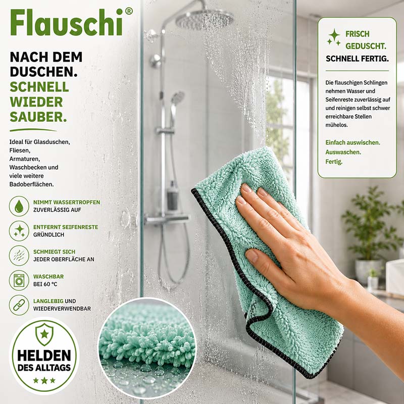 Flauschi Flauschtücher Mikrofasertuch Set 10-teilig antibakteriell bunt ideal für Badoberflächenreinigung, nimmt Wasser und Seifenreste zuverlässig auf, waschbar bei 60°C, langlebig und wiederverwendbar.