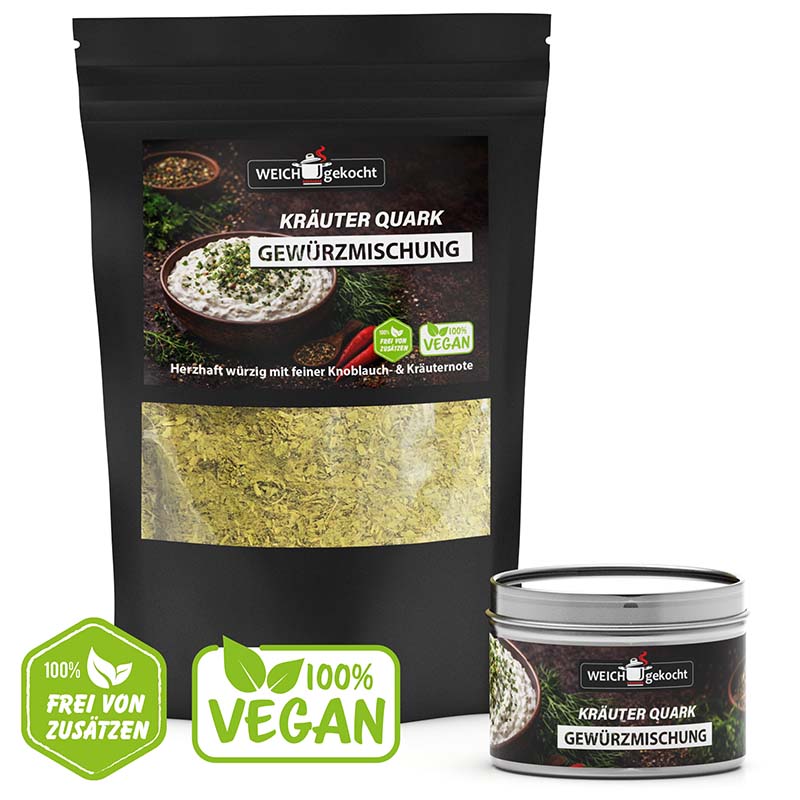 Kräuter Quark Gewürze Set, Würzmischung 100g, Dose, vegan, frei von Zusätzen, Kräuterwürze, Gewürzzubereitung, Knoblauch, Kräuternote, Küchenzubehör, Lebensmittel, Gewürzmischung für Quark, Kochzutat, geschmackvoll, Gewürzprodukt, vegan zertifiziert