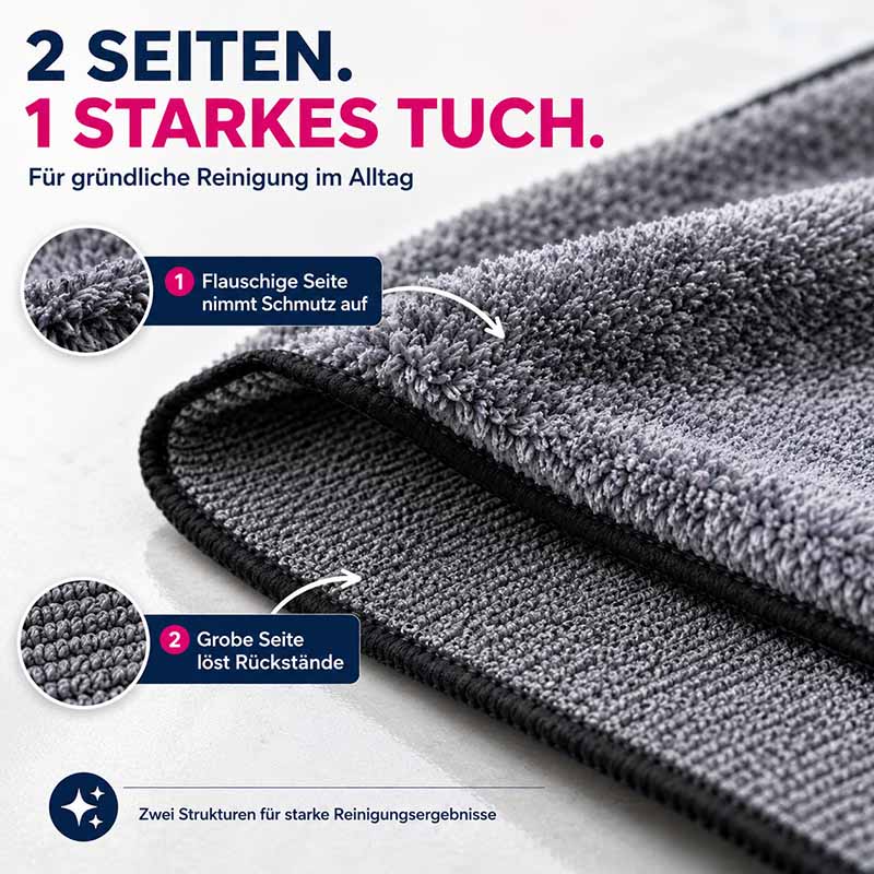 Flauschtücher 10tlg, 2-seitig, flauschige Seite zur Schmutzaufnahme, grobe Seite für Rückstände, geeignet für gründliche Reinigung im Alltag