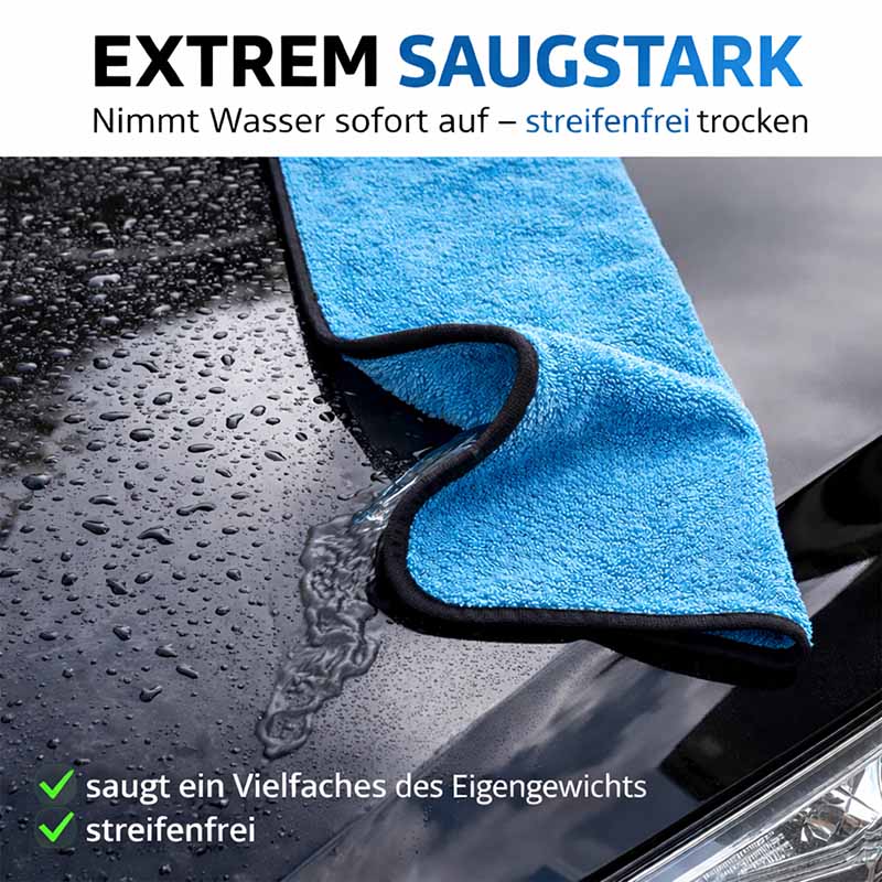 Mikrofasertuch extrem saugfähig für Auto, Dusche, Haushalt. Streifenfreies Trocknen von Oberflächen. Set bestehend aus 2 Trockentüchern in Grau. Ideal für Wasseraufnahme und Reinigung. Perfekt für glatte Oberflächen.