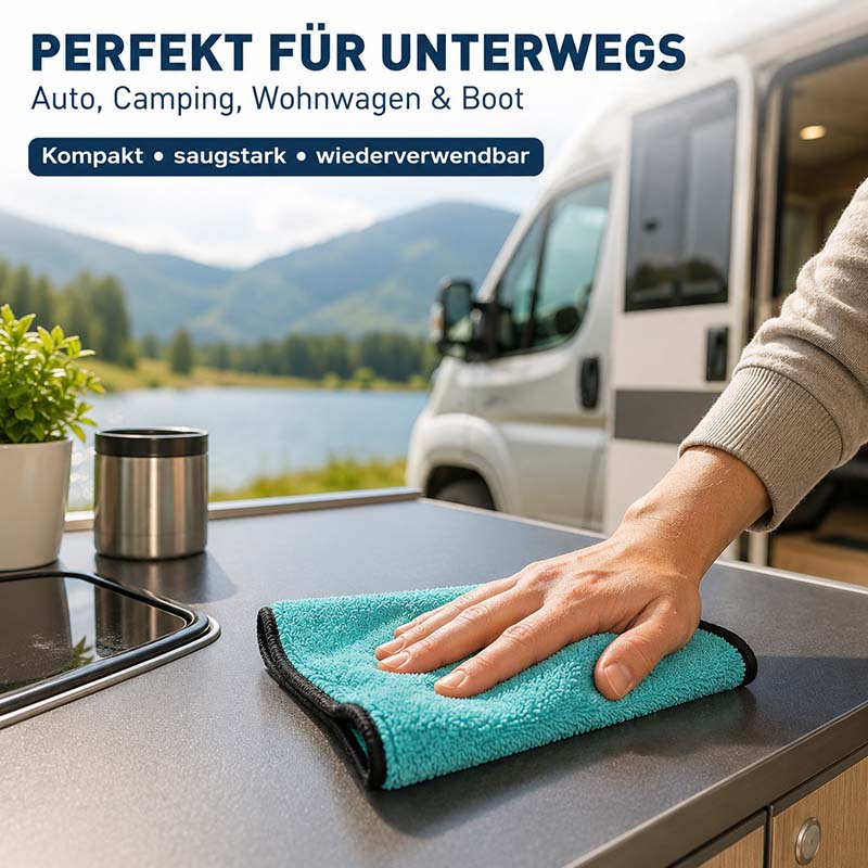 Flauschtücher 10tlg, kompakt und saugstark, perfekt für Auto, Camping, Wohnwagen und Boot, wiederverwendbar und ideal für unterwegs