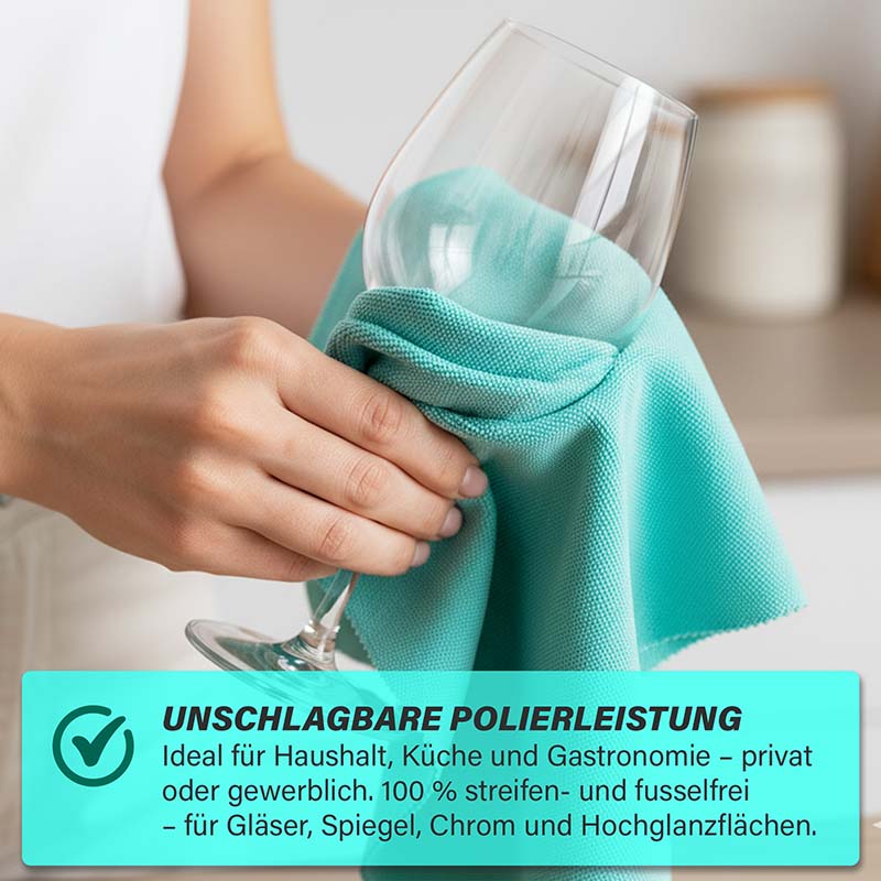 Micro Magic Mikrofaser-Poliertuch für streifenfreie und fusselfreie Reinigung von Gläsern, Spiegeln, Chrom, Edelstahl und empfindlichen Hochglanzflächen, ideal für Haushalt und Gastronomie