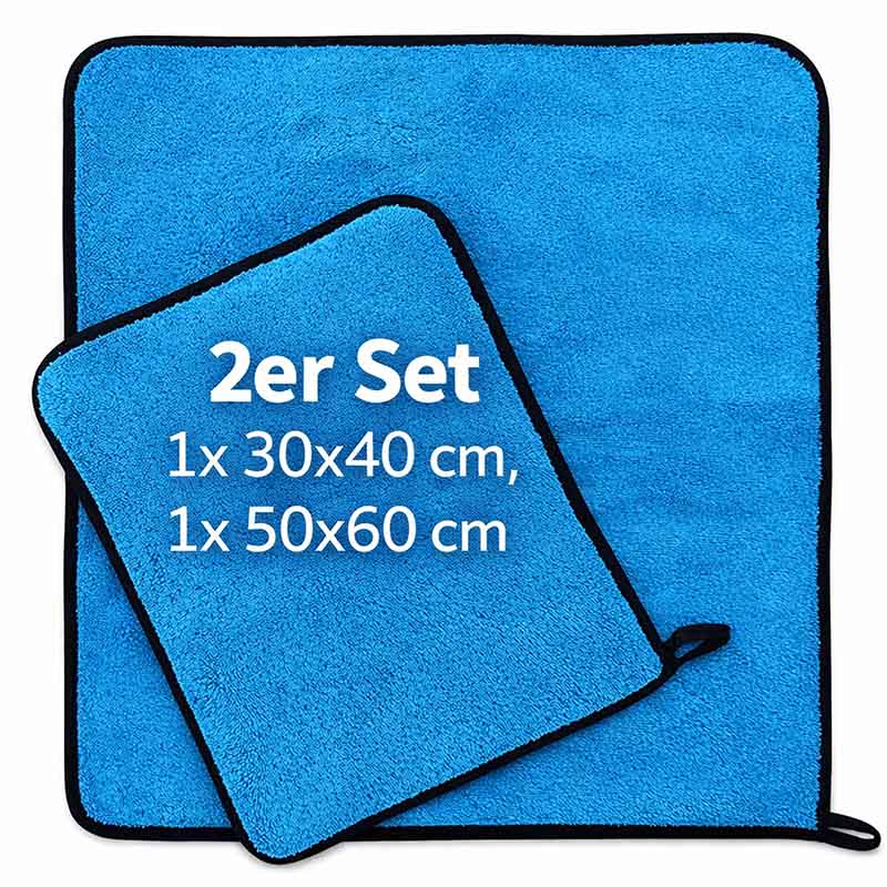2-teiliges Trockentuch Set blau, Fast Dry Micro Magic Microfasertuch, Größen 30x40 cm und 50x60 cm, ideal für Auto, Dusche und Haushalt, schnelle Trocknung, fusselfrei, saugstark, langlebig, maschinenwaschbar.