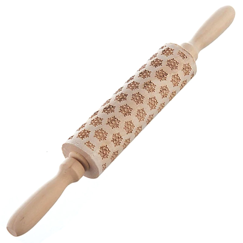 Teigroller Weihnachten geprägt Snow Flake – Holz Nudelholz mit Prägung Motiv