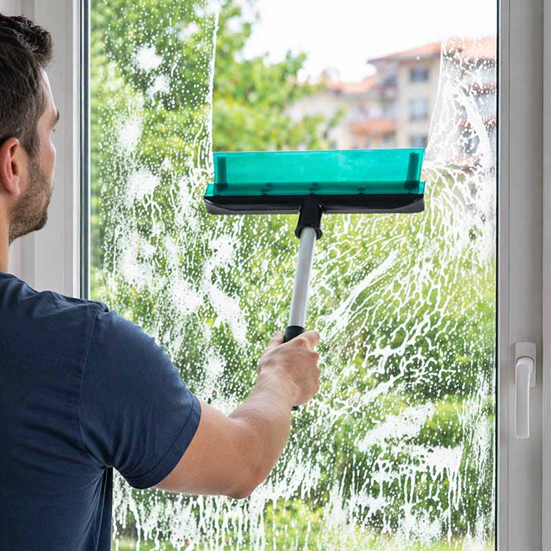 GENIUS Fensterwischer Set 6-teilig, Fensterabzieher für streifenfreie Fenster, Reinigung Fensterputzen, Haushaltsgerät, effektives Sauberkeitspflege System, Fensterreinigungszubehör, streifenfreies Putzen, Glasreinigungsset, Fensterabzieher Anwendung