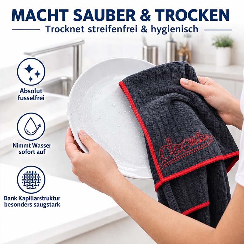 DR EMKUS Geschirrtücher, Küchentücher, saugstark, fusselfrei, schnelltrocknend, 4er Set, Küche, Putzen, Trocknen, Kapillarstruktur, hygienisch, streifenfrei