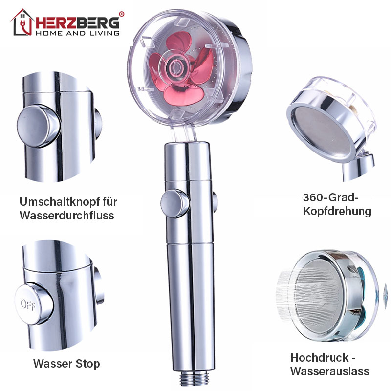 Herzberg Turbo Charger Duschkopf - Handbrause mit Filter