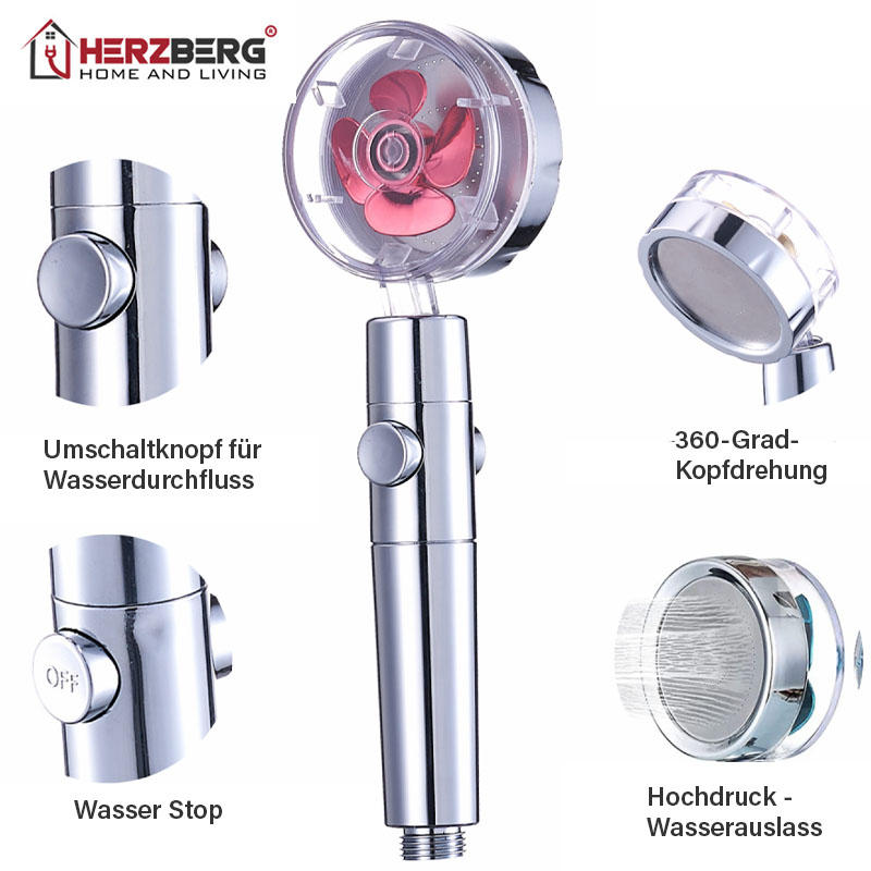 Herzberg Turbo Charger Duschkopf (Rosa) Handbrause mit Filter Herzberg Turbo Charger Duschkopf (Rosa) Handbrause mit Filter