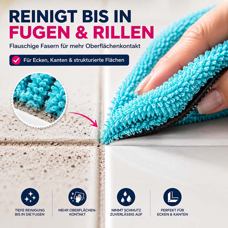 Flauschtücher 10tlg Mikrofaser-Reinigungstücher für Fugen und Rillen, flauschige Fasern für effektiven Oberflächenkontakt, ideal für Ecken, Kanten und strukturierte Flächen, nimmt Schmutz zuverlässig auf