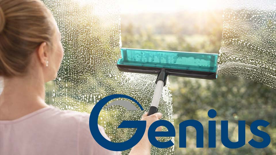 Fensterabzieher, Fensterreinigung, Putzutensilien, Reinigungswerkzeuge, Haushaltsprodukte, Glasreiniger, Genius Marke, Fensterputzen, Reinigungsausstattung, Glaspflege, streifenfreie Fensterreinigung, Reinigungszubehör, nachhaltige Fensterlösungen.