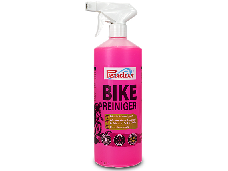 Pastaclean Bike Reiniger Sprühflasche, Reinigungsmittel für Fahrräder, entfernt Schmutz, Fett und Öl, geeignet für verschiedene Fahrradtypen, bietet Korrosionsschutz, pinke Flasche mit weißem Sprühkopf.