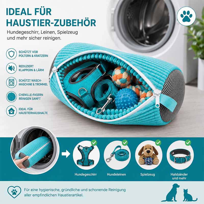 Schuh Waschbeutel Waschmaschine, gepolsterter Wäschesack für Schuhe, Sneaker und Sportschuhe mit Chenillefasern, ideal für Haustierzubehör, schützt Waschmaschine, reduziert Lärm, geeignet für Hundegeschirr, Hundeleinen, Spielzeug, Halsbänder.