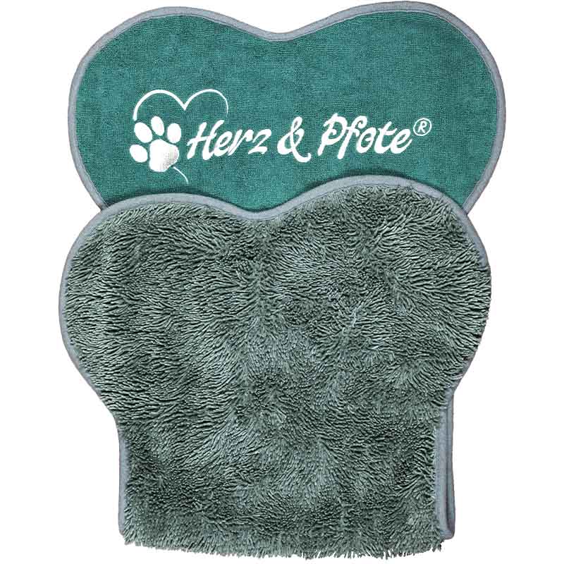 Hundehandtuch Herz und Pfote Grün Detail Hundehandtuch Herz und Pfote Grün Detail