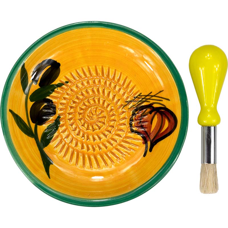 Keramikreibe mit Küchenpinsel (Olive/Knoblauch) Reibeteller Set, 2tlg.