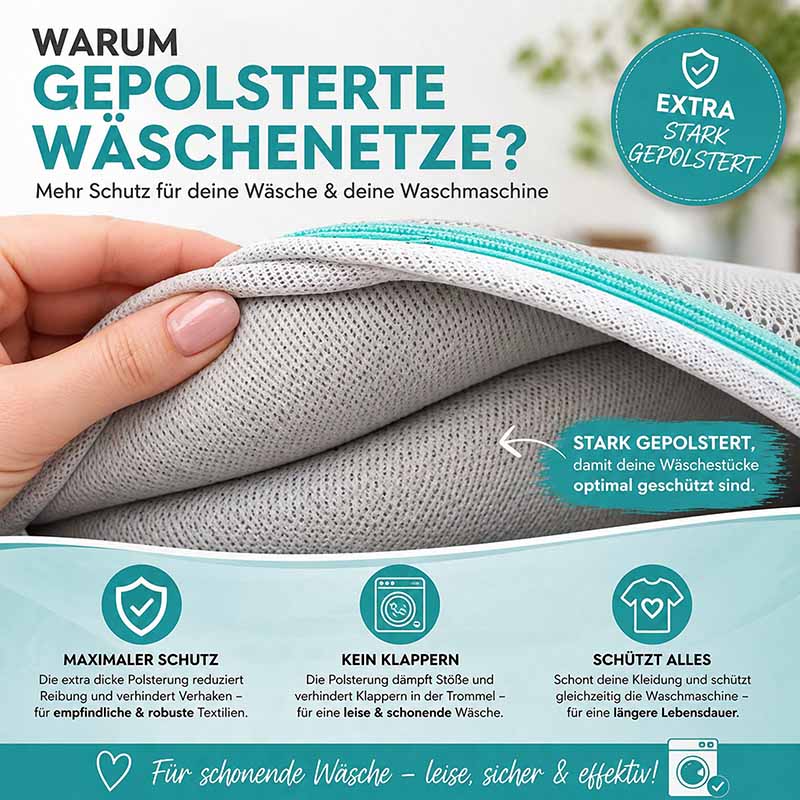 Gepolsterte Wäschenetze, Wäschesack mit Reißverschluss, 5 Stück, Laundry Bag, Schutz für Waschmaschine, verhindert Verhaken, reduziert Reibung, schützt Kleidung, maximiert Lebensdauer, verhindert Klappern, schonende Wäsche, stark gepolstert.