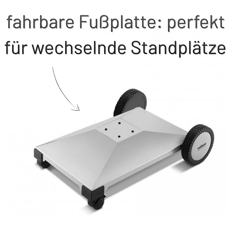 THÜROS Holzkohle Grill Edelstahl T4 fahrbar, Kaminzuggrill, Edelstahlfußplatte auf Rädern, ideal für wechselnde Standplätze, wetterfest, langlebig, transportabler Holzkohlegrill, Outdoor-Küche, flexible Grillpositionierung