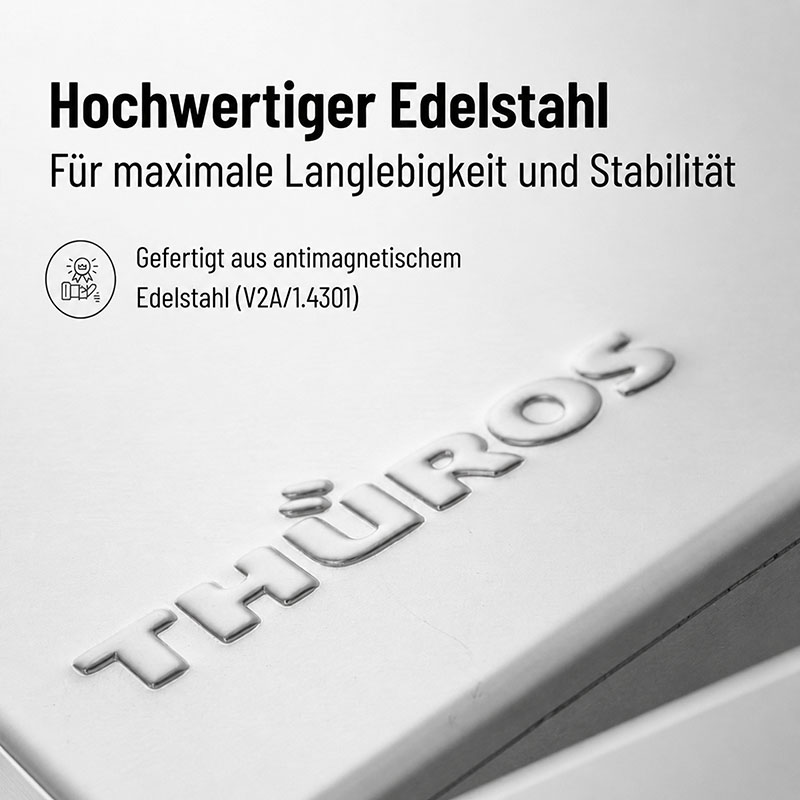THÜROS T3 Holzkohlegrill Edelstahl, 42×42 cm Grillfläche, langlebig, stabil, gefertigt aus antimagnetischem Edelstahl (V2A/1.4301)