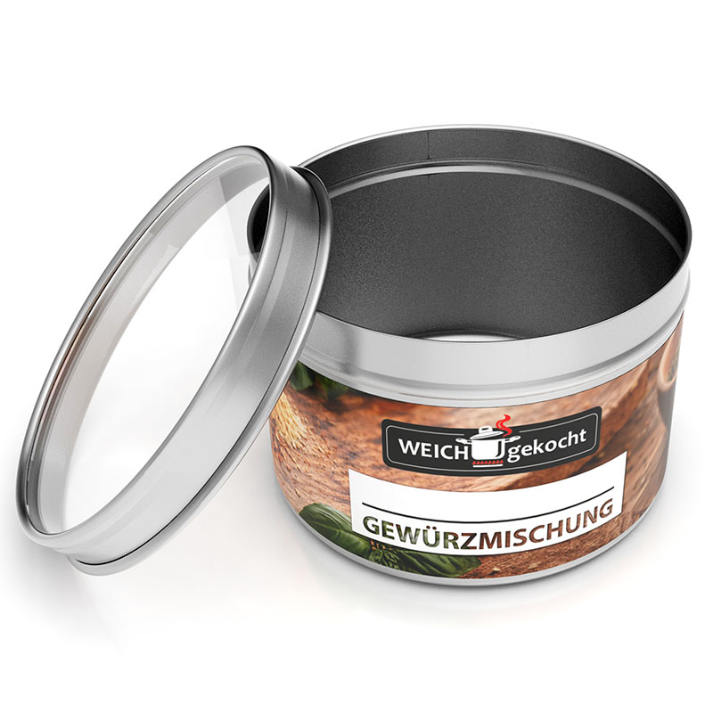 Edelstahl Gewürzdose mit Sichtfenster, 60 x 50 mm, ideal zur Aufbewahrung von Gewürzmischungen, stilvolles Design, praktisch für Küche und Haushalt, robust und langlebig, Gewürzaufbewahrung, Küchenzubehör, Aromaschutz, platzsparend.