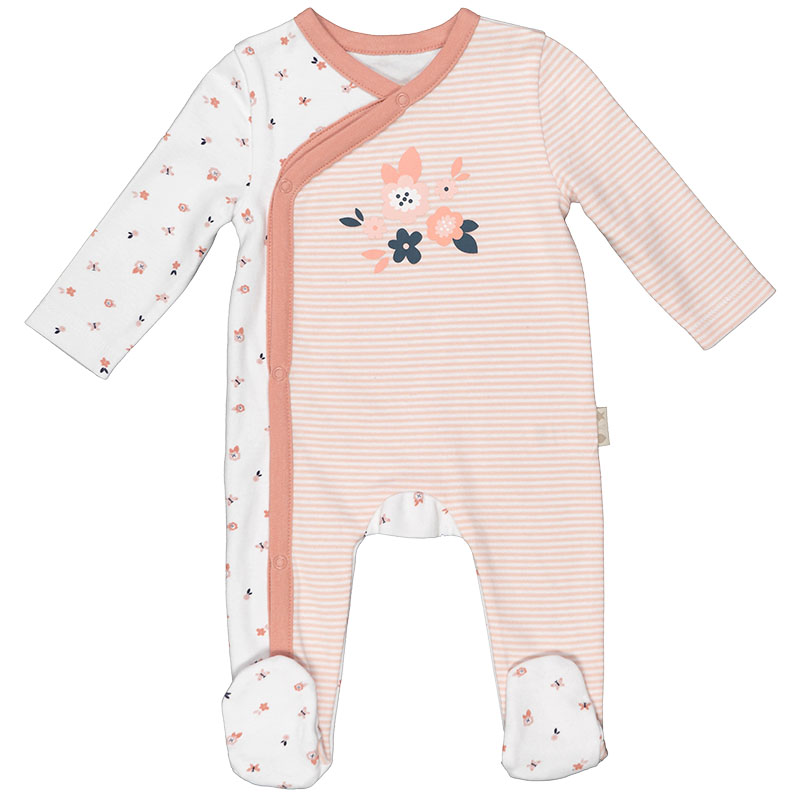 Baby Pyjama langarm mit Fuß (Weiß/Rosé)