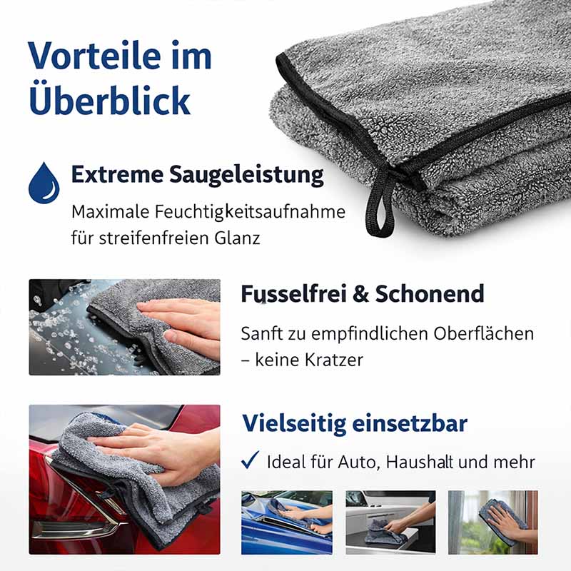 Trockentuch Set Grau, Fast Dry Micro Magic Microfasertuch, extrem saugfähig, fusselfrei, schonend, vielseitig einsetzbar für Auto, Dusche, Haushalt, 2tlg. Maximale Feuchtigkeitsaufnahme, keine Kratzer, ideal für empfindliche Oberflächen.