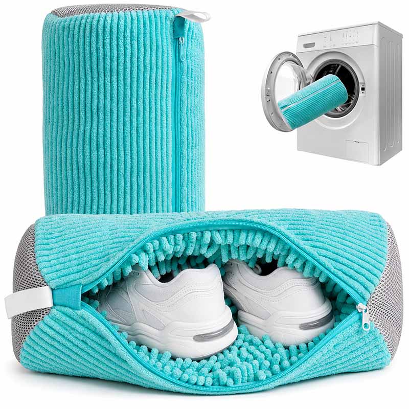 Schuh Waschbeutel Waschmaschine, 2er Set, gepolsterter Wäschesack für Schuhe, Sneaker, Sportschuhe, mit Chenillefasern, türkis, zum Waschen, Schutz, Reinigung, Pflege, schonend, praktisch, universell, langlebig, waschbar, einfach, effektiv, maschinenwasch