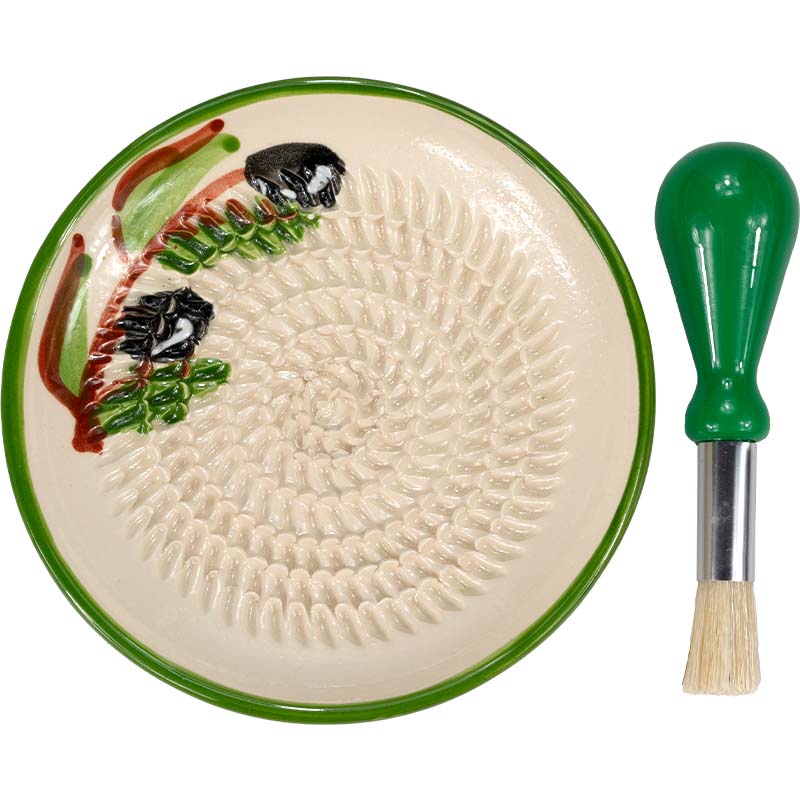 Keramikreibe mit Küchenpinsel (Olive) Reibeteller Set, 2tlg.