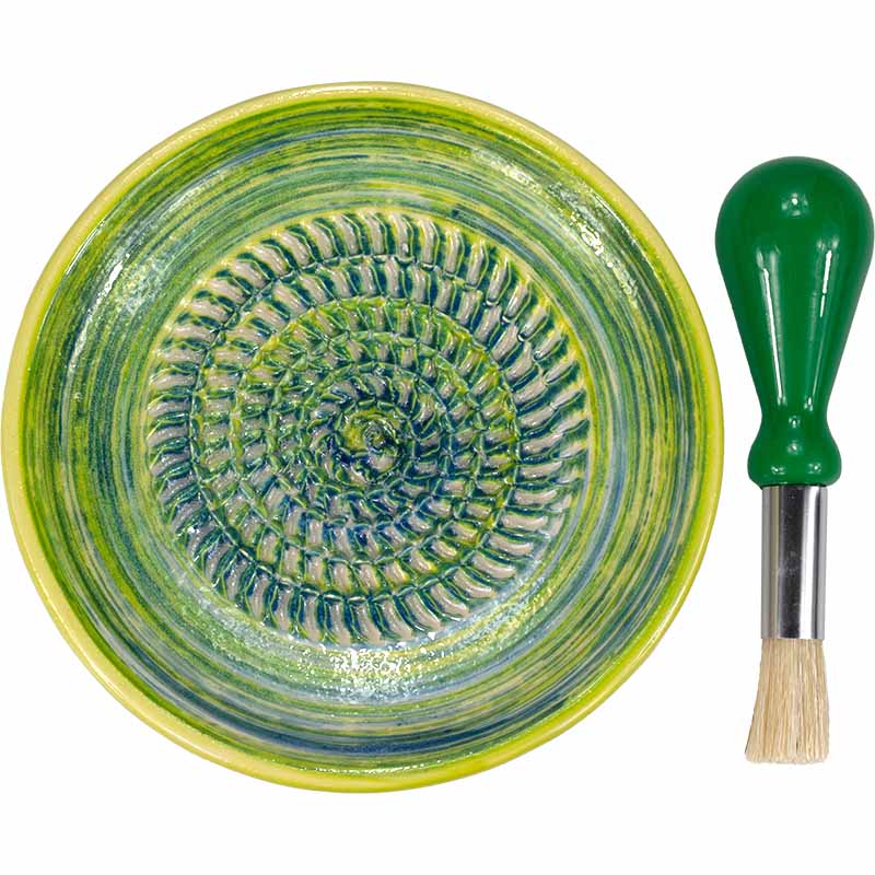 Keramikreibe mit Küchenpinsel (Grenn/Yellow) Reibeteller Set, 2tlg.