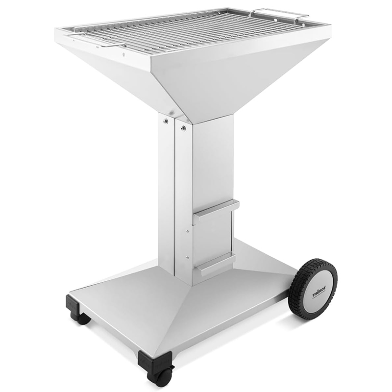 THÜROS Holzkohle Grill Edelstahl T4 fahrbar Kaminzuggrill, mobiler Holzkohlegrill mit Rädern, Edelstahlgrill, rechteckiger Grillrost, Grillwagen, Outdoor-Grill, Gartengrill, robuster Standgrill für Barbecue und Outdoor-Kochen.