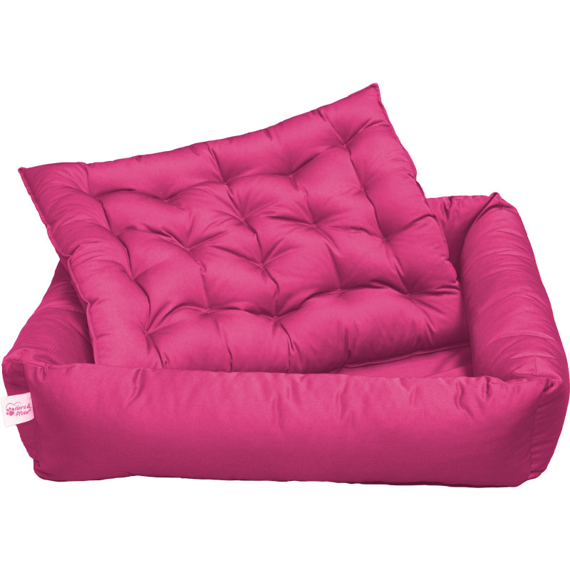 Hundebett Eckig mit orthopädischen Hundekissen (Pink/M)