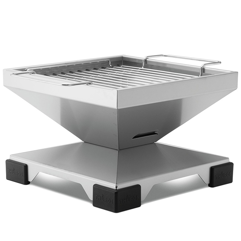 THÜROS T1 Edelstahl Tischgrill 30x30 cm, kompakter Holzkohlegrill, ideal für Balkon, Camping, Outdoor, mobiler Grill, hochwertige Verarbeitung, rostfrei, einfach zu reinigen, effiziente Hitzeverteilung, langlebig, platzsparend, stilvolles Design