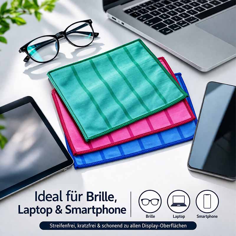 Bambus Brillenputztücher 15 x 20 cm, 6er Set, ideal für Brillen, Laptop und Smartphone. Streifenfreie, kratzfreie Reinigungstücher für Displays. Optik Reinigungstücher, nachhaltige Materialien, schonende Pflege für Entspiegelungen, Bildschirme.