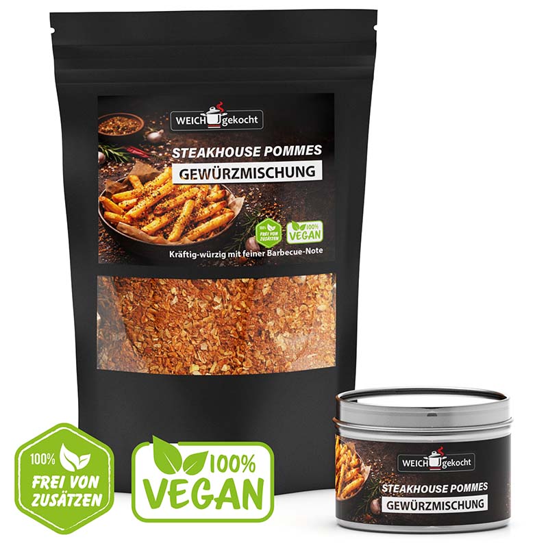 Pommes Gewürz Barbecue Style, Steakhouse Würzmischung, 100 g, Dose, kräftig-würziger Geschmack, feine Barbecue-Note, vegan, frei von Zusätzen, geeignet für Pommes Frites und Steakgerichte, Gewürzmischung für Grillliebhaber